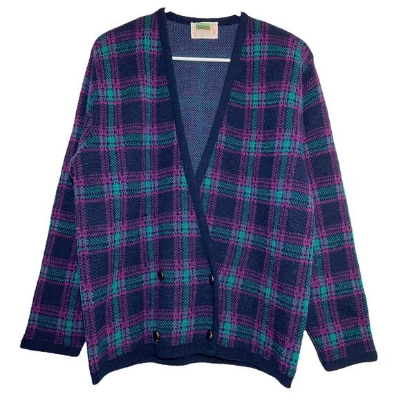 Vintage Pendleton Cardigan 100% Virgin Wool Double Breasted '50s Plaid Purple M - Picture 1 of 5